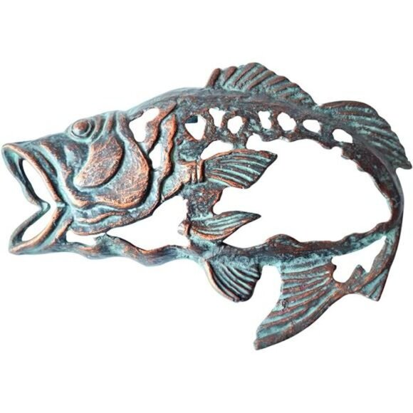 Cast Iron Fish Wall Art Large Mouth Bass Metal Decor Rustic Nautical Sign - Picture 1 of 8
